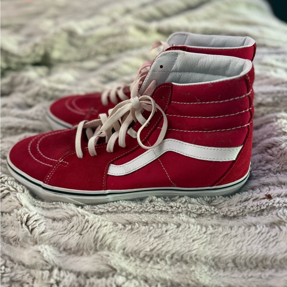 Vans Red High-Top Sneakers with White Accents